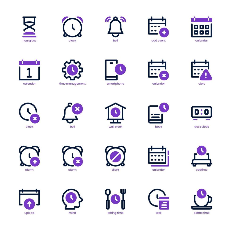 Zeit- und Datums-Icon-Pack für Ihre Website, Ihr Handy, Ihre Präsentation und Ihr Logo-Design. Zeit- und Datumssymbol-Umrissdesign. Vektorgrafik-Illustration und editierbarer Strich. vektor