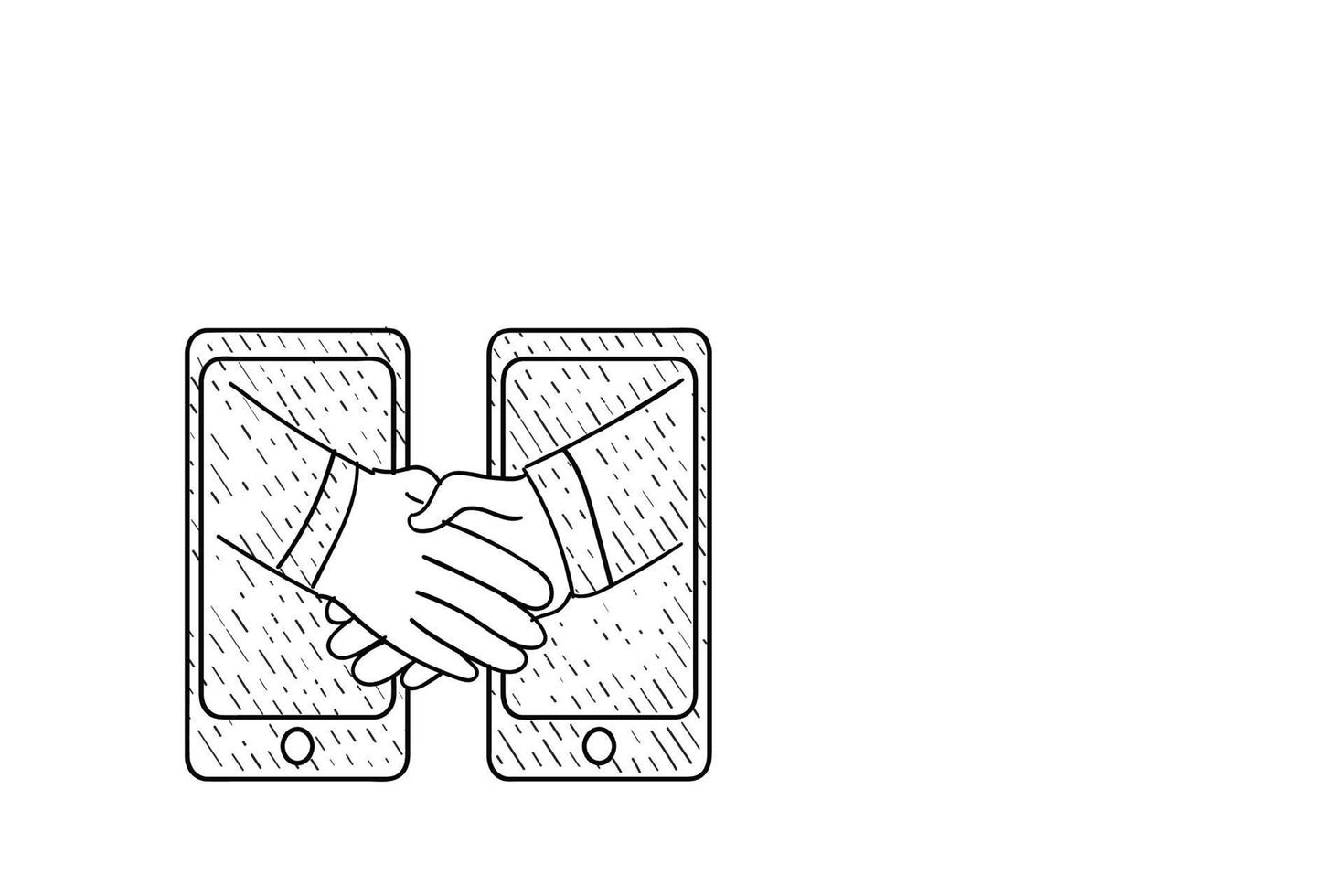 konzept der online-geschäftstreffenvereinbarung mit technologie. digitaler Händedruck. hand gezeichnetes vektorillustrationsdesign vektor