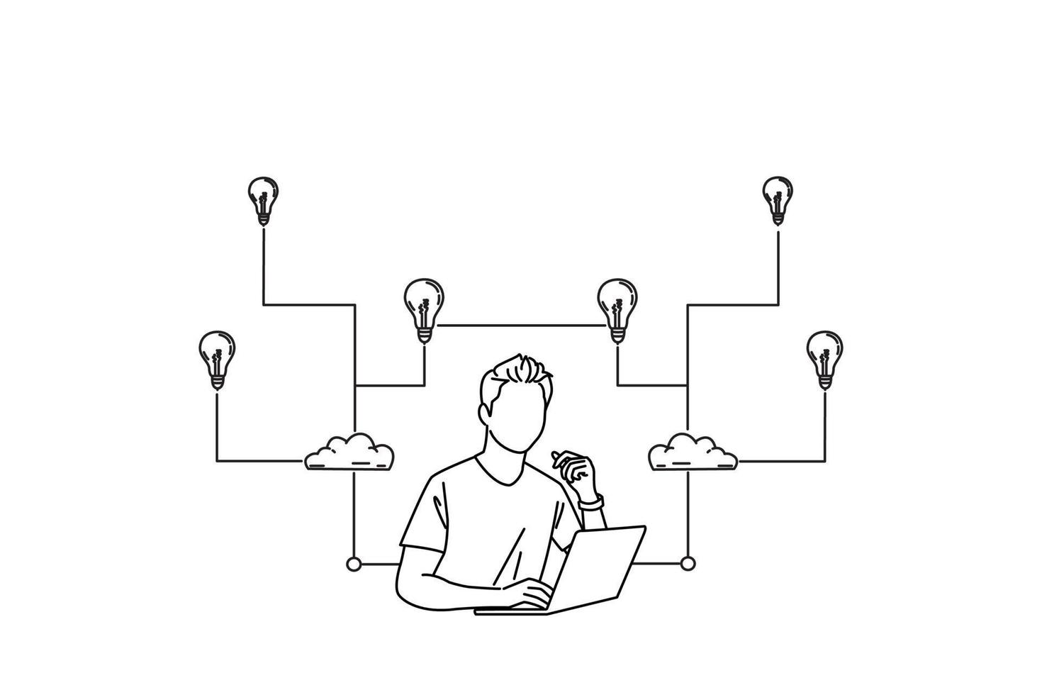 illustration av affärsman som sitter med bärbar dator som arbetar på projekt med stor innovativ vektor