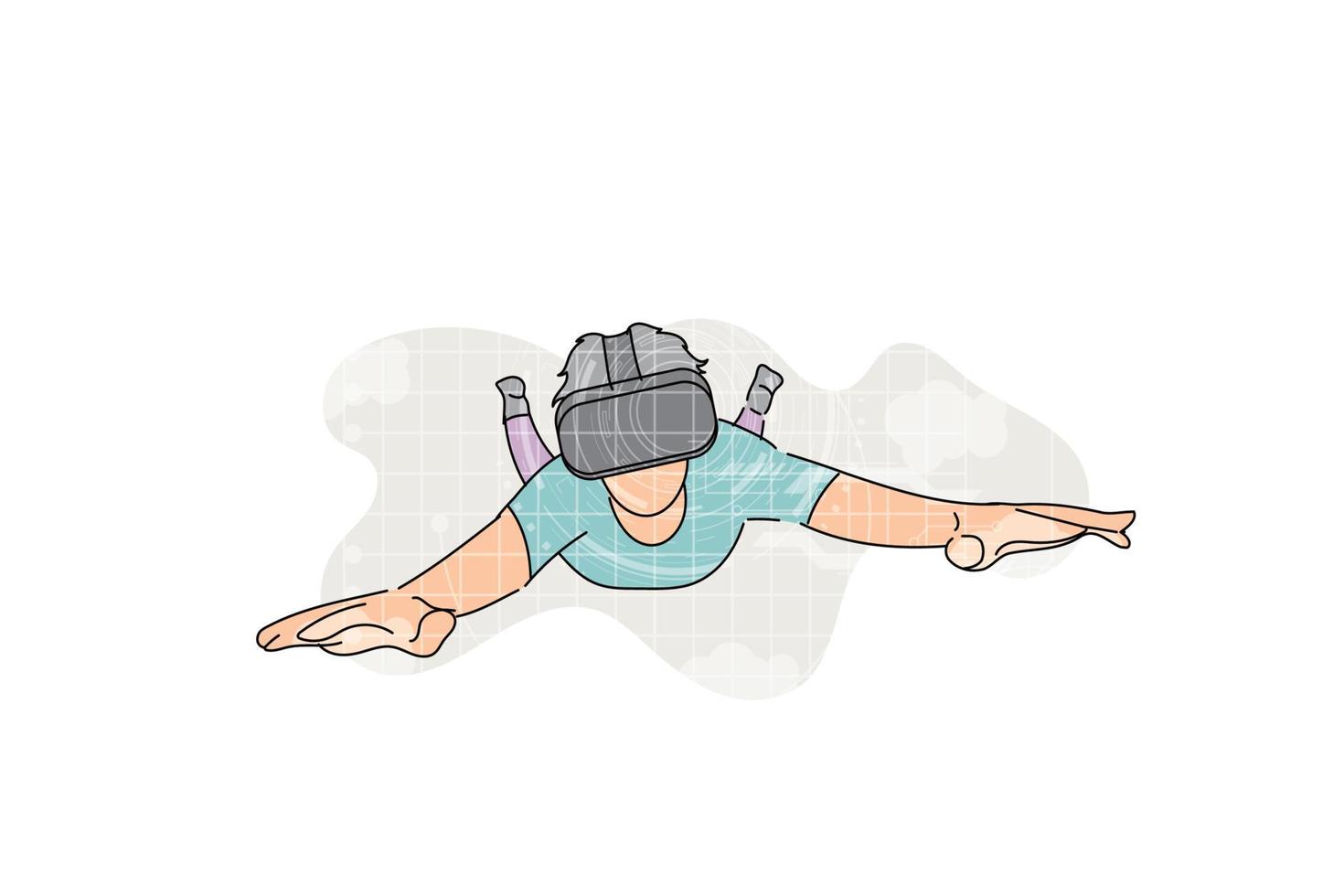 Mann, der Flugsimulator spielt. vr-Spielkonzept. Vektor-Illustration-Design vektor