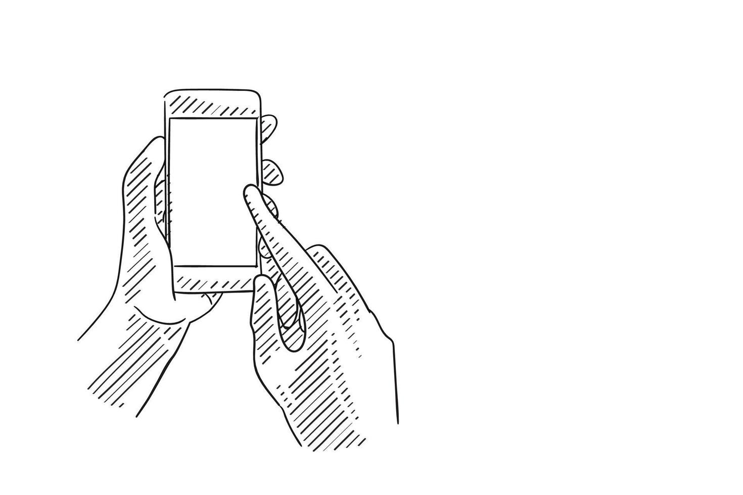 hand som håller smartphone och används rita stil vektor illustration design