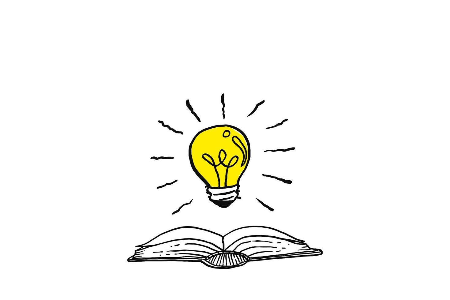 en glödlampa dyker upp från öppen bok. begreppet idéns källa. tecknad vektor illustration design