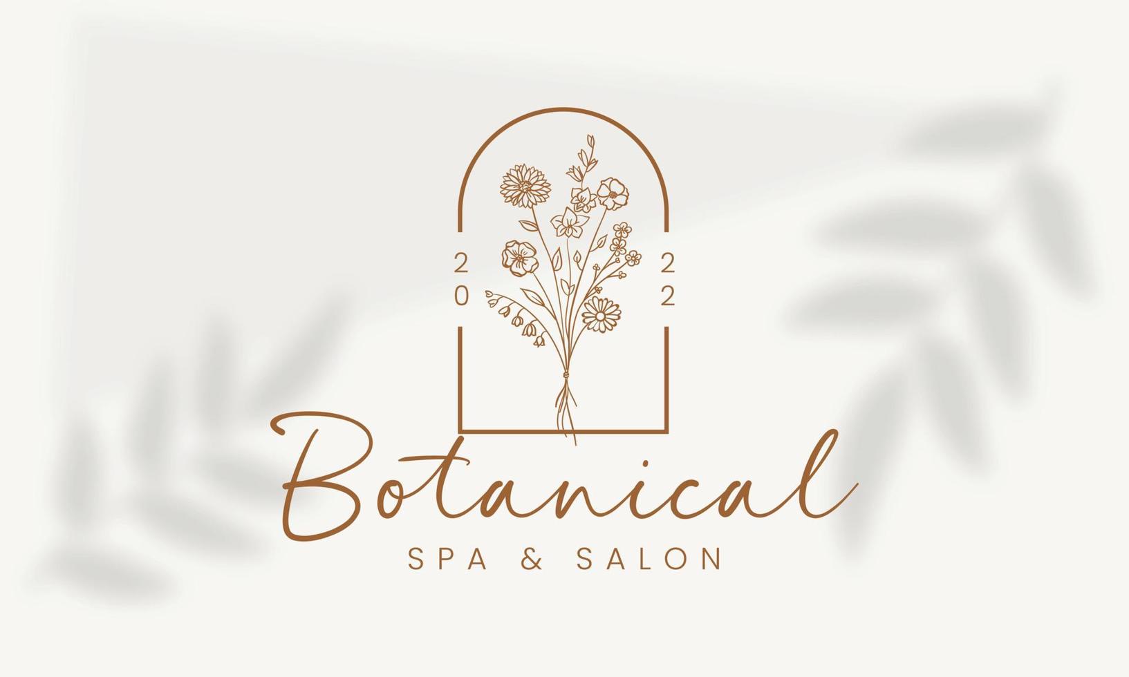 botaniska blommiga element handritad logotyp med vilda blommor och blad. logotyp för spa och skönhetssalong, boutique, ekologisk butik, bröllop, blomsterdesigner, inredning, fotografi, kosmetika. vektor