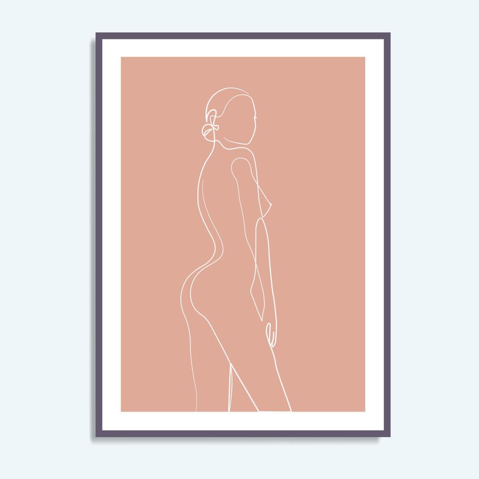 abstraktes sexy schönes Mädchen, das stilvollen Frauenkörper eine Linie Kunstzeichnungs-Wandkunstplakat steht vektor