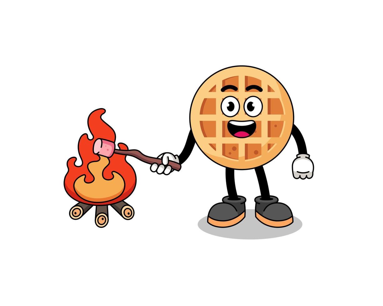 Illustration einer kreisförmigen Waffel, die einen Marshmallow brennt vektor