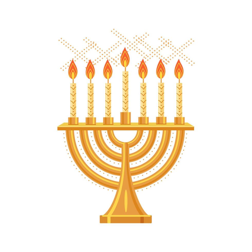 Menora. menora flache illustration. Chanukka-Leuchter. eine goldene Lampe mit sieben Hörnern oder ein Leuchter für sieben Kerzen. Vektor-Illustration isoliert auf weißem Hintergrund vektor