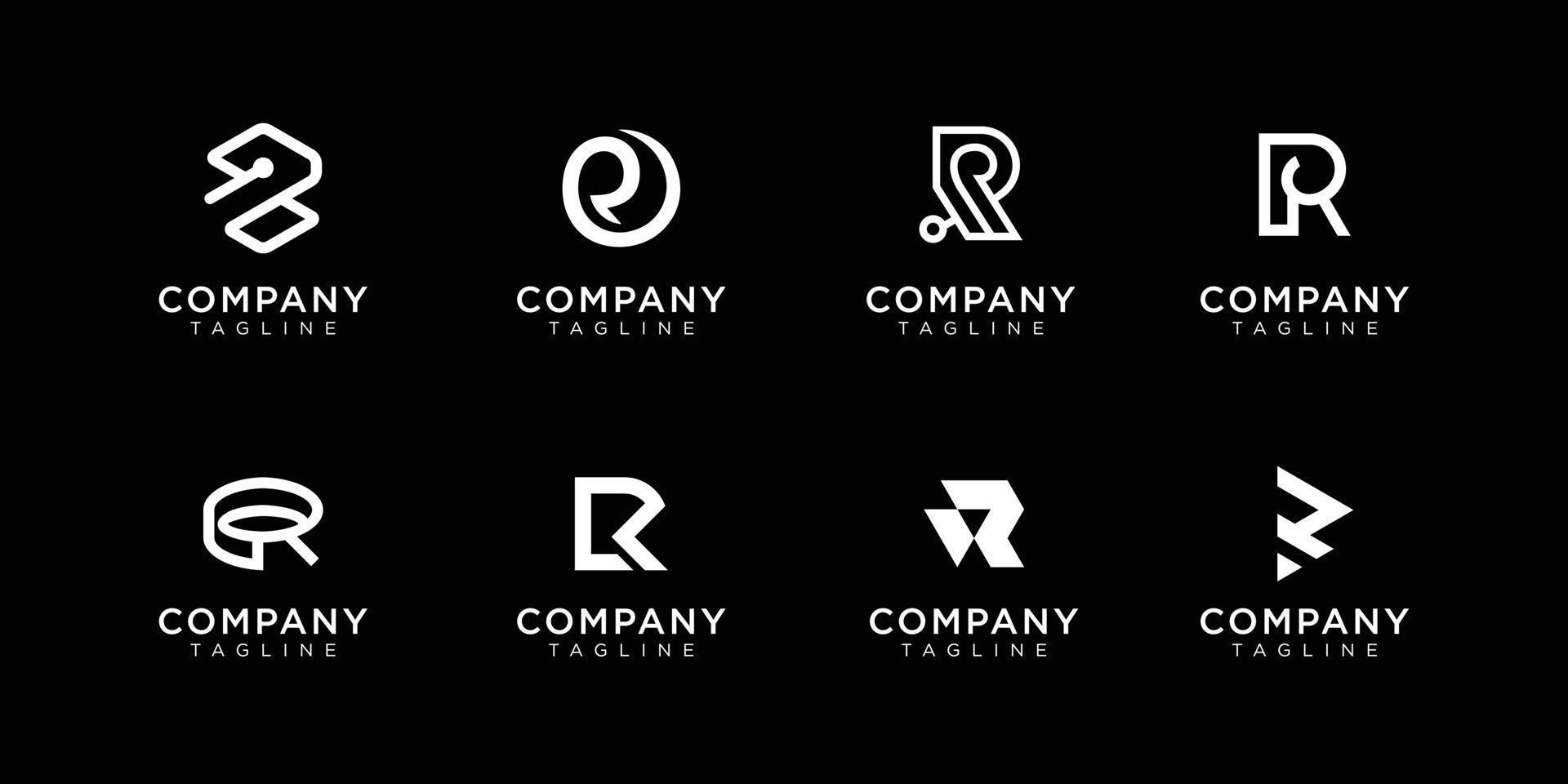 uppsättning kreativa monogram bokstaven r logotyp formgivningsmall. logotypen kan användas för att bygga företag. premium vektor