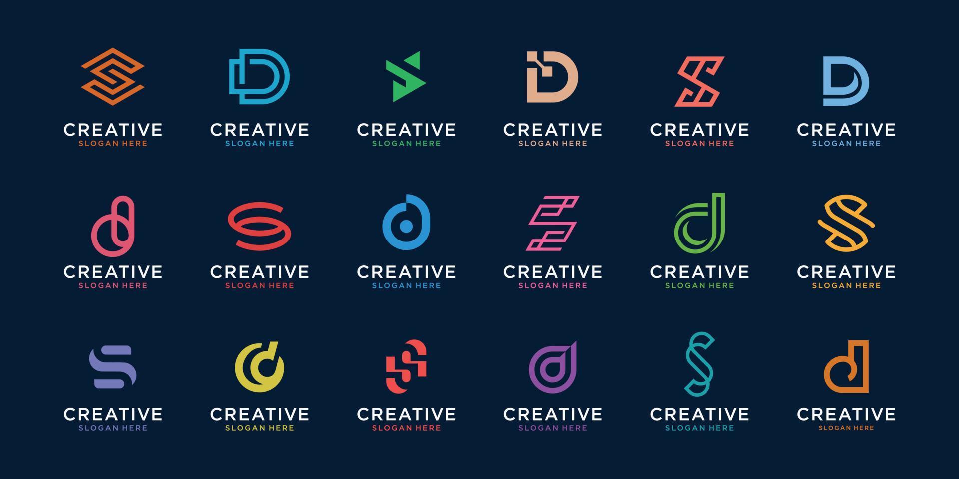 uppsättning kreativa bokstaven d och s logotyp mall. ikoner för företag av digital, teknik, finans, lyx, elegant, enkel. premium vektor