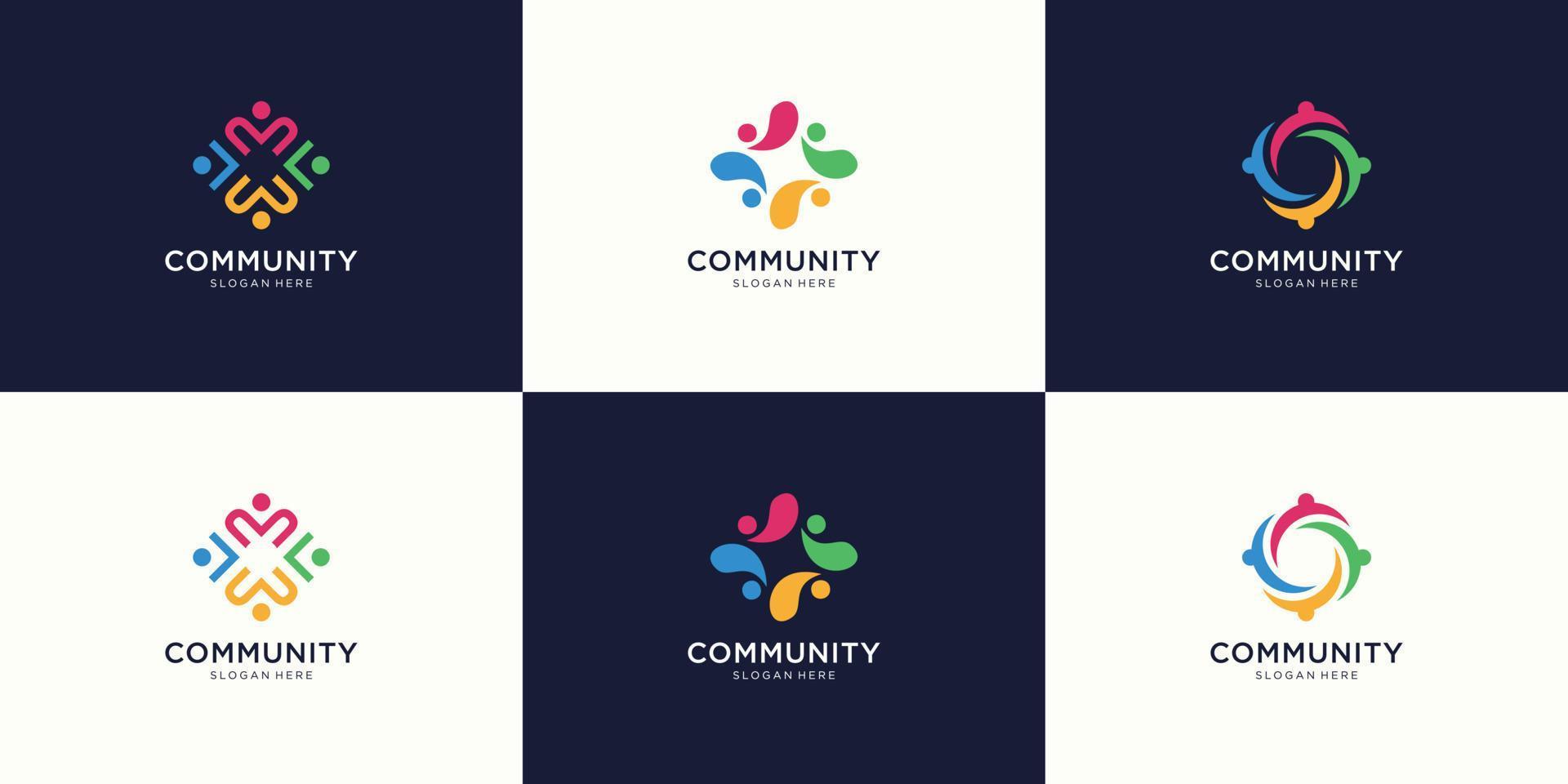 kreativa färgglada sociala grupp logotyp set premium vektor