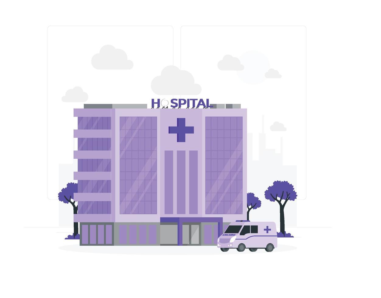 sjukhusbyggnad med ambulans, vektorillustration vektor
