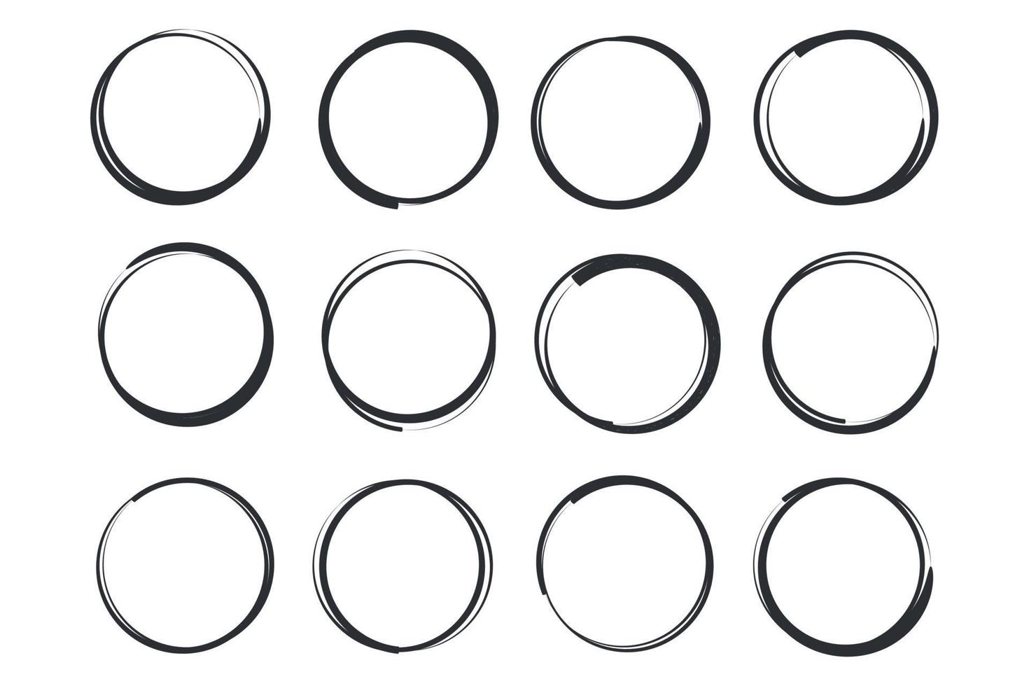handgezeichnete kreise skizzieren rahmenvorlage farbe editierbar. Runden Scribble Linie Kreise Symbol Vektor Zeichen isoliert auf weißem Hintergrund Illustration für Grafik- und Webdesign.