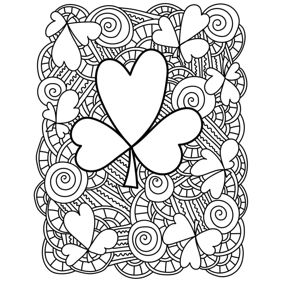 klöverblad lycka symbol med fantasimotiv, meditativ st. Patricks Day målarbok för kreativitet vektor