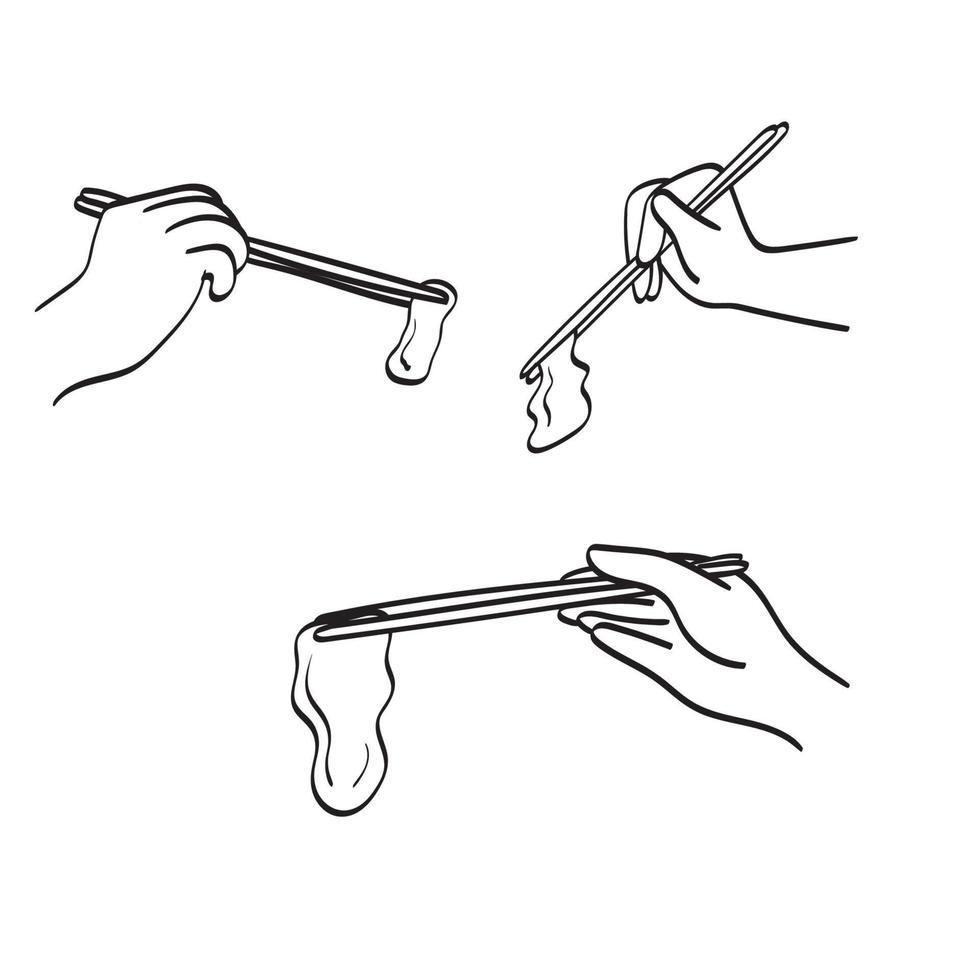 Closeup Set von Hand mit Stäbchen Illustration Vektor handgezeichnet isoliert auf weißem Hintergrund Strichzeichnungen.