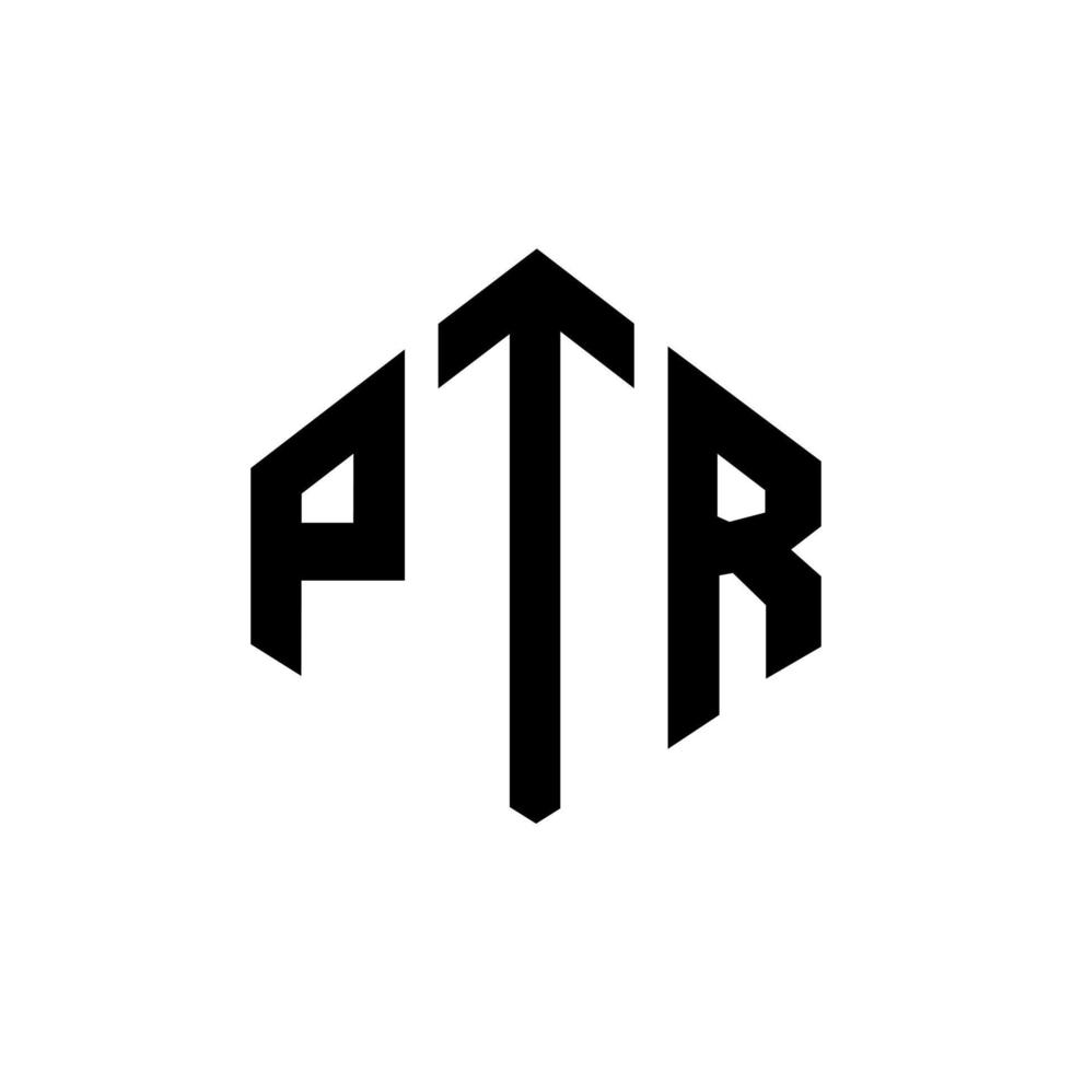 ptr brev logotyp design med polygon form. ptr polygon och kubform logotypdesign. ptr hexagon vektor logotyp mall vita och svarta färger. ptr monogram, affärs- och fastighetslogotyp.