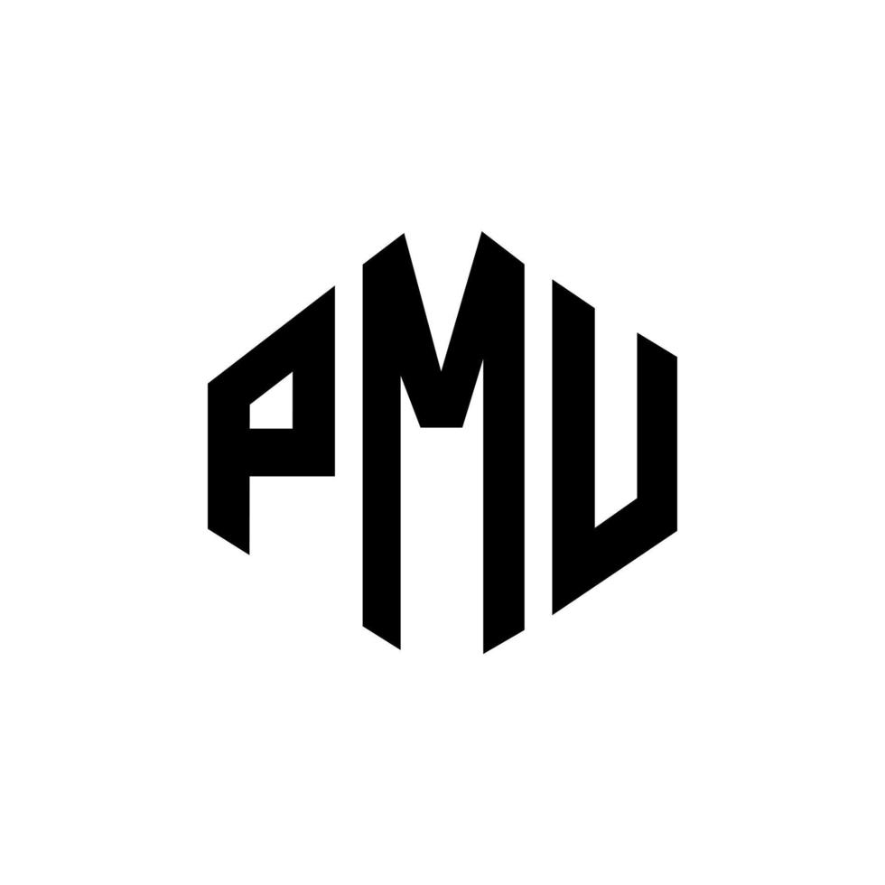 pmu bokstavslogotypdesign med polygonform. pmu polygon och kubform logotypdesign. pmu hexagon vektor logotyp mall vita och svarta färger. pmu monogram, affärs- och fastighetslogotyp.