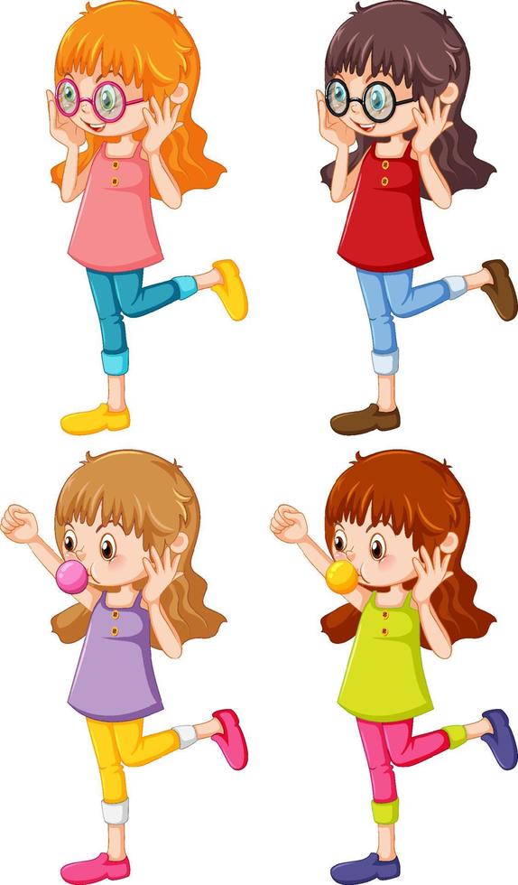 uppsättning av olika seriefigurer för flickor vektor