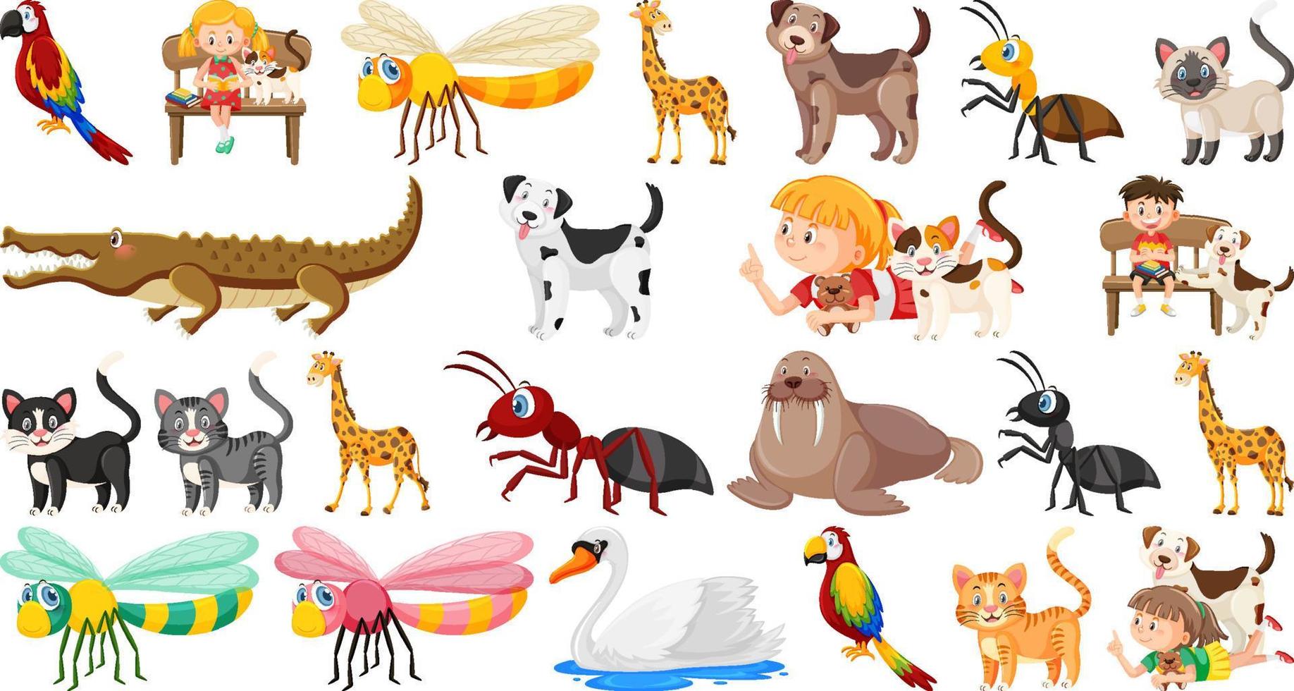 uppsättning av olika vilda djur i tecknad stil vektor