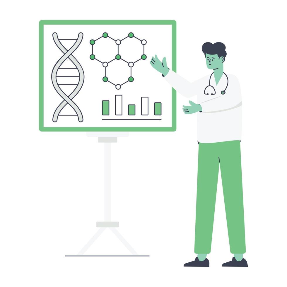 Laden Sie die Premium-Flachillustration des Genetikers herunter vektor