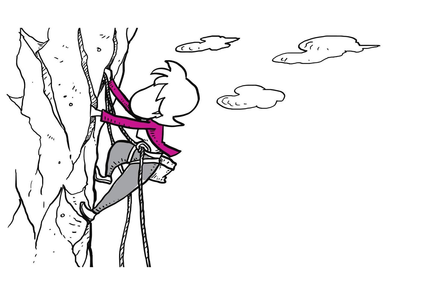 geschäftsfrau, die berg klettert. konzept harte arbeit und geschäftsrisiko. Karikatur-Vektor-Illustration-design vektor