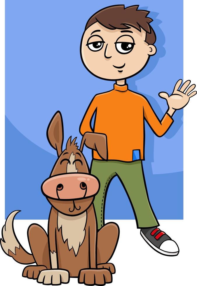 Teen Boy Zeichentrickfigur mit seinem Hund vektor