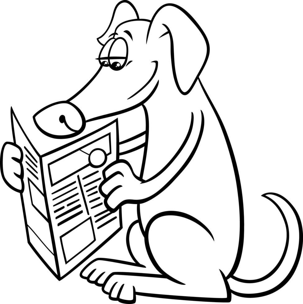 tecknad hund djur karaktär med tidningen målarbok vektor