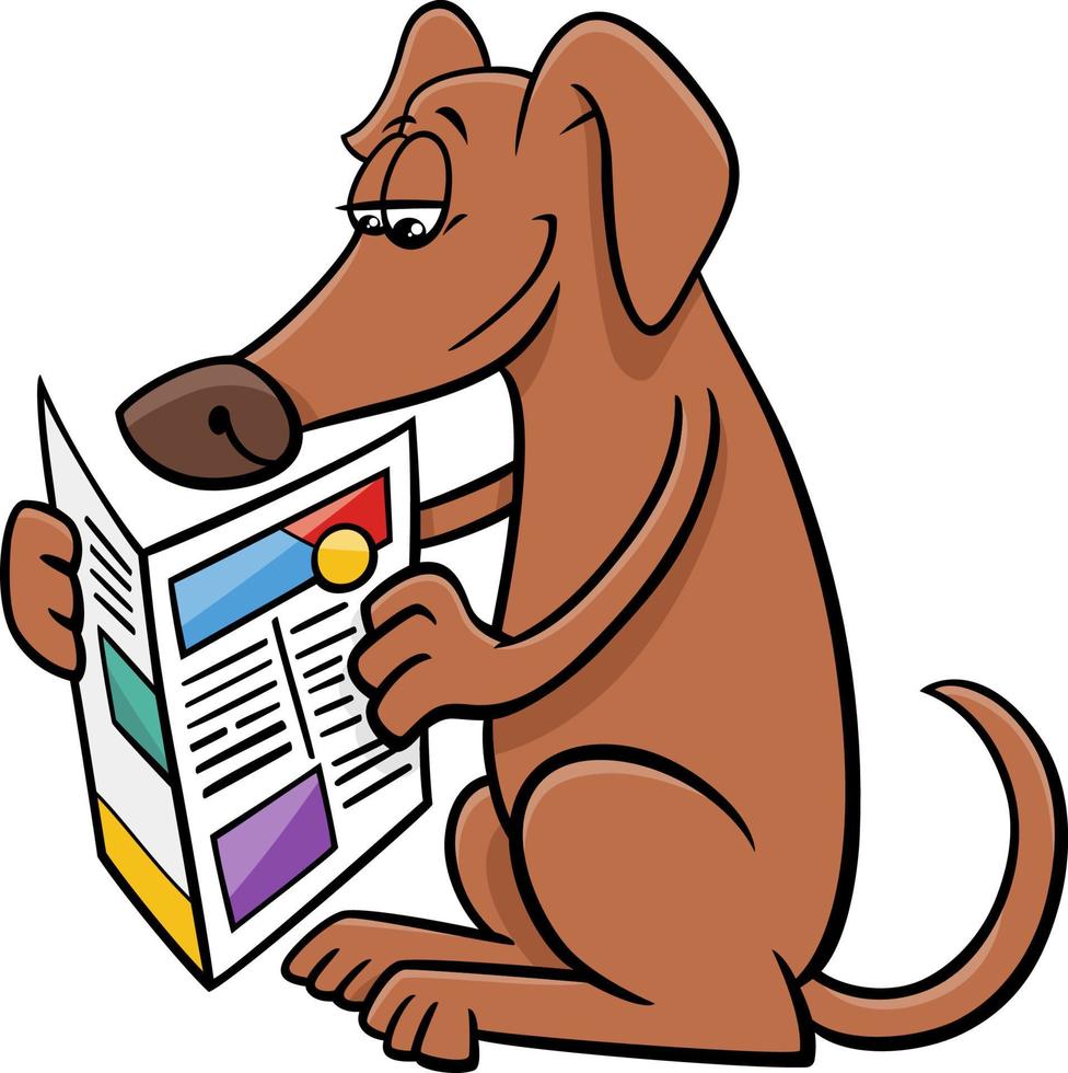 tecknad hund komisk djurkaraktär med tidning vektor