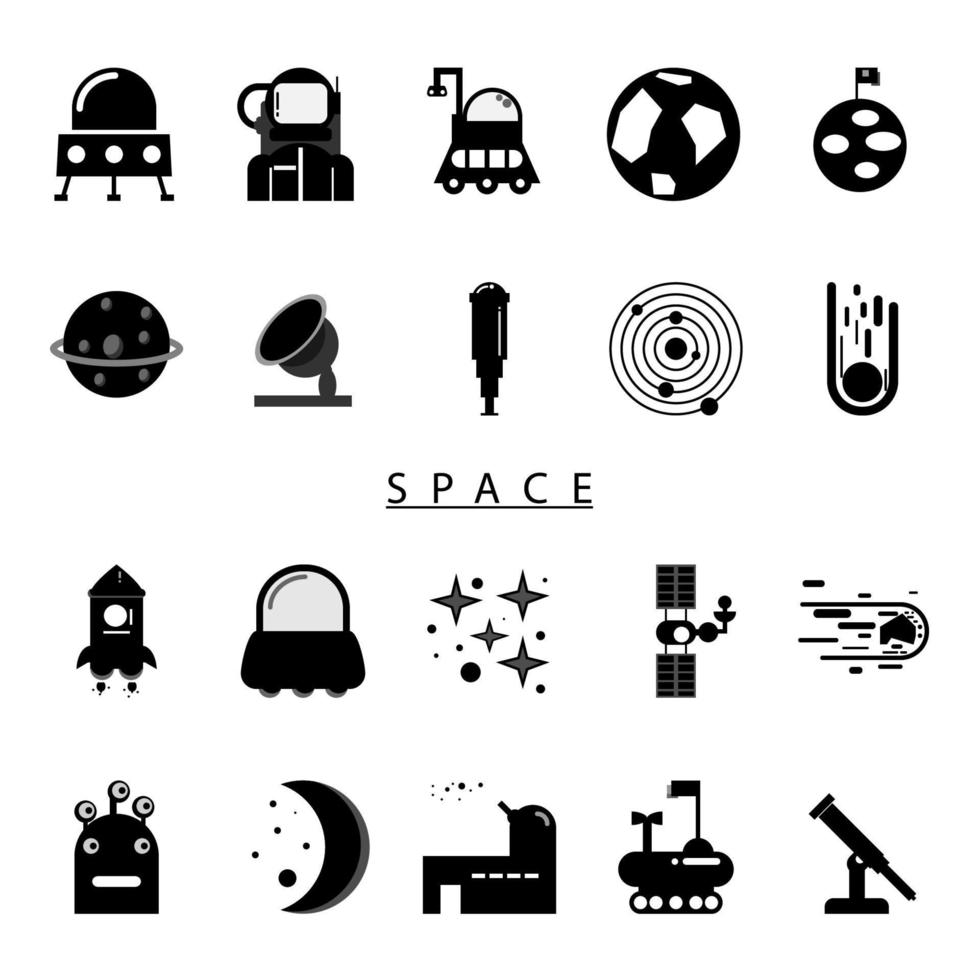 Platz-Icon-Vektor-Set. Außerirdisches Konzept oder Weltraumforschung. isoliert auf weißem Hintergrund vektor