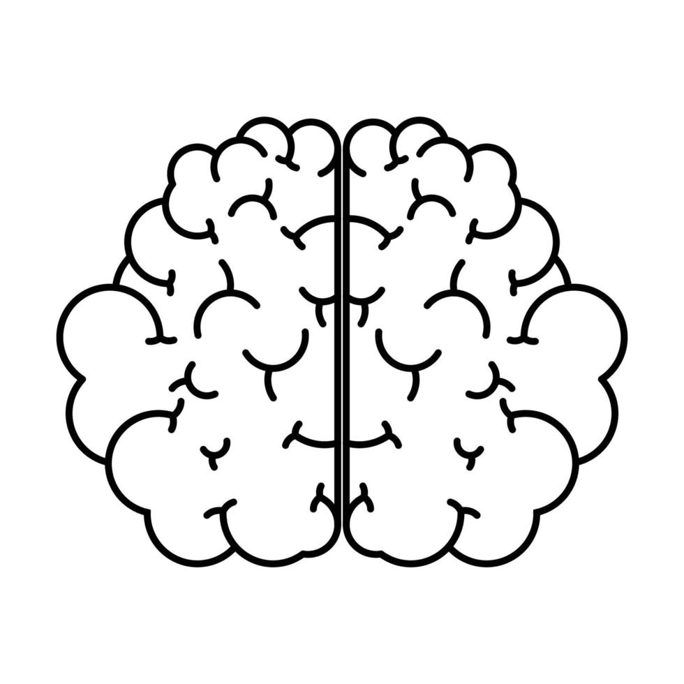 Gehirnsymbol, Gehirnumriss schwarz, Illustrationsvektor isoliert auf weißem Hintergrund. vektor