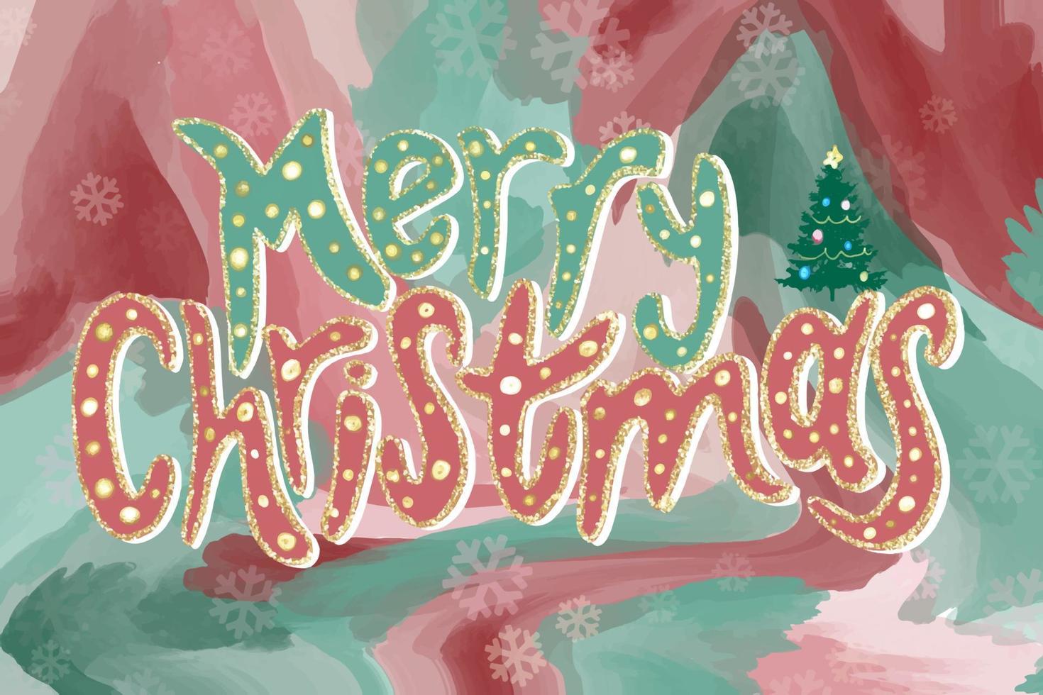 Hintergrund für eine Grußkarte der frohen Weihnachten mit einem Kiefernbaum-Kopierraum gegen einen schönen Nachthimmel mit Schnee. vektor