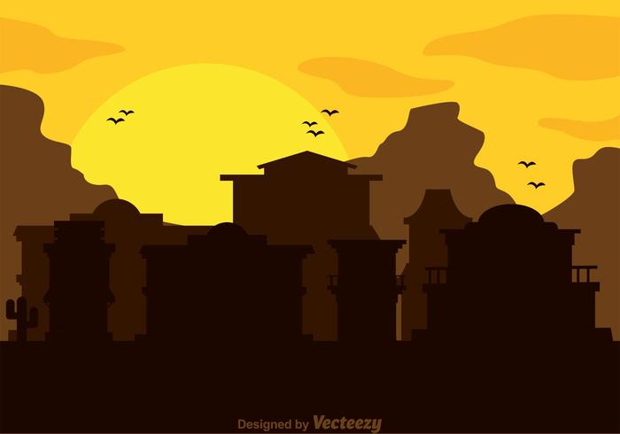 Old Western Town Silhouette Vector