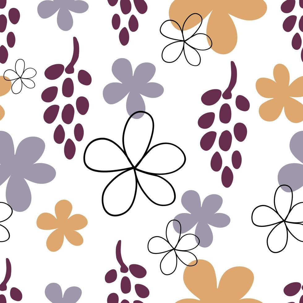 abstrakta blommor och druvor seamless mönster. bakgrund för tapeter, textilier, papper, tyger, webbsidor. blommig prydnad, vintage stil. vektor