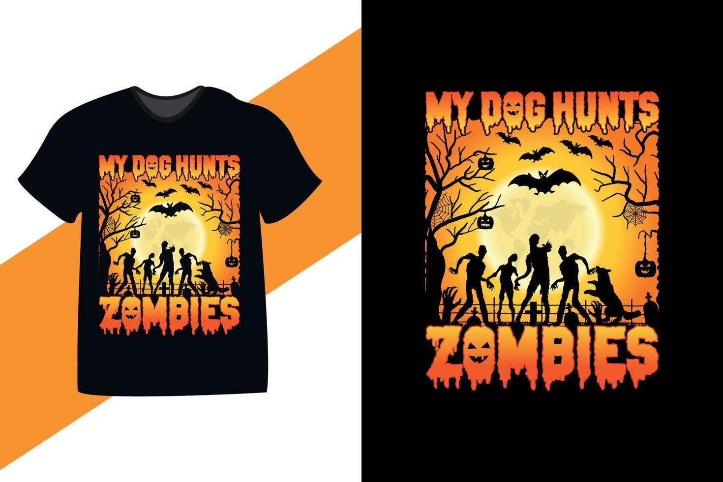 min hund jagar zombies anpassad retro halloween t-shirt design vektor