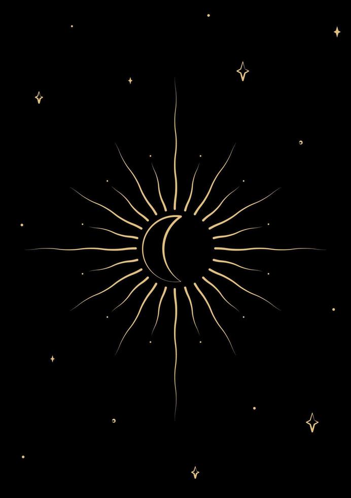 Finsternis. Heilige Geometrie auf schwarzem Hintergrund. abstrakte Vektorillustration mit Sonne und Mond vektor