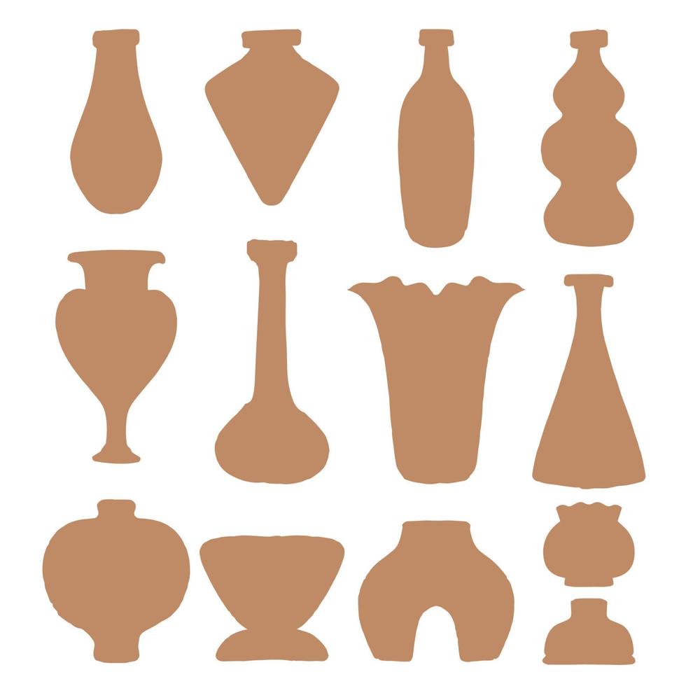 Vintage-Set von braunen Sommer-Boho-Topfpflanzen-Ikonen-Elementsammlungen. sammlung von abstrakten formelementen antike antike vase oder glas für kunstdruckplakate, banner, hintergrund oder flyer. vektor