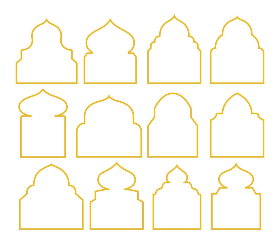 vintage uppsättning guld islamiska ram ikoner element samlingar. gränsen till moskén, lämplig för banderoll, flygblad eller affisch ramadan, hajj eller adha vektor