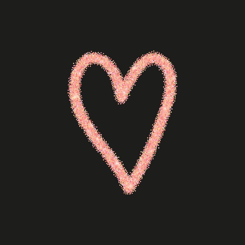 rosa guld glitter hjärta isolerad på svart bakgrund. vektor
