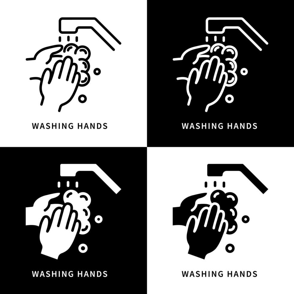 Waschen Sie die Hand mit Seife Symbol Symbol Illustration. Waschbecken-Logo. Handgesten-Infografik-Design-Vektorsymbole gesetzt vektor