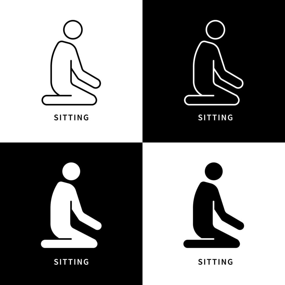 Meditationssymbol-Logo für sitzende Geste. muslimische leute beten vektor symbol illustration. menschliche Spiritualität beten