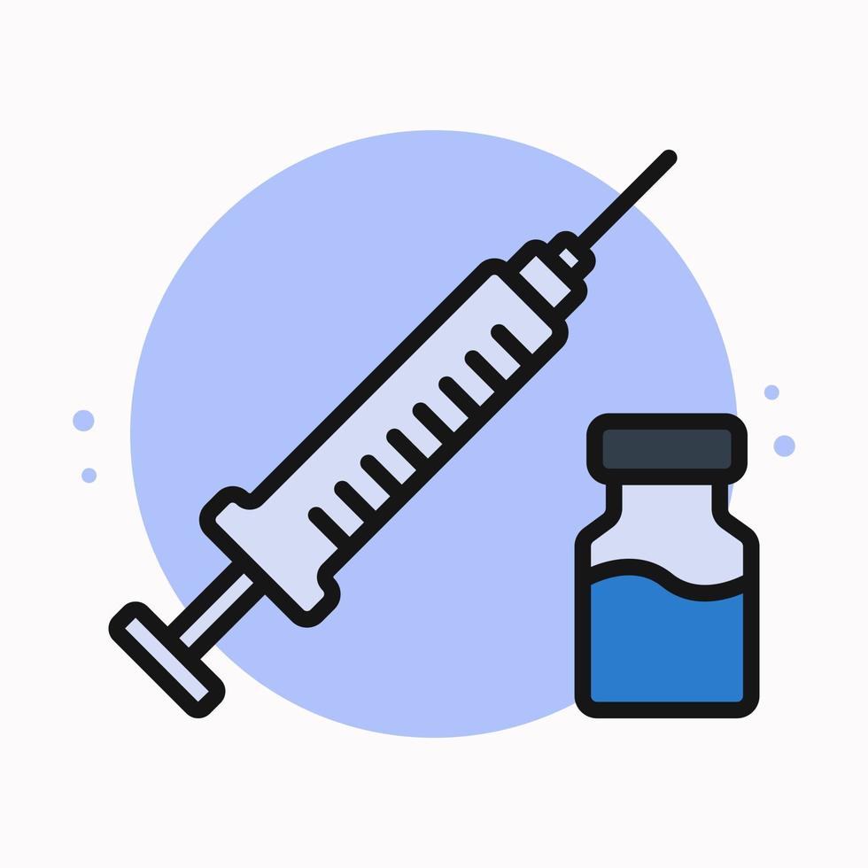 injektion vaccin ikon fylld linje. logotyp för spruta och drogflaska. medicin och sjukvård design vektor symbol illustration