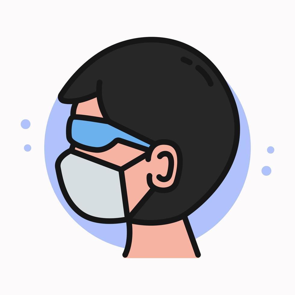 mann trägt brille und medizinische maskensymbol gefüllte linie. Gesundheits-Avatar-Profil-Design-Vektor-Symbol-Illustration vektor