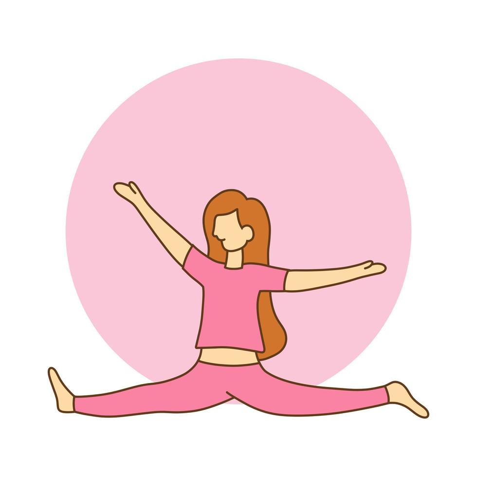 Frauen-Workout-Aktivitätslogo. Yoga-Sport-Symbol-Cartoon. Maskottchen-Vektorillustration der weiblichen Gesundheit vektor