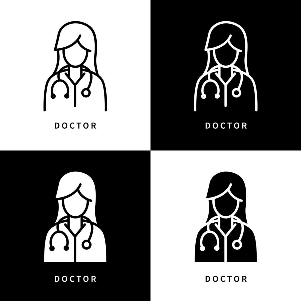 docter kvinnor ikon symbol illustration. kvinnlig sjuksköterska logotyp. professionell sjukvård design vektor ikoner set