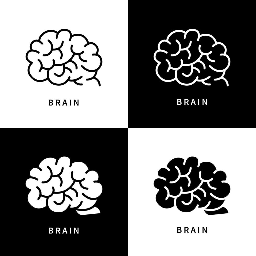 hjärnan ikon symbol illustration. hjärnans anatomi mänskliga organ logotyp. brainstorma kreativitet design vektor ikoner set