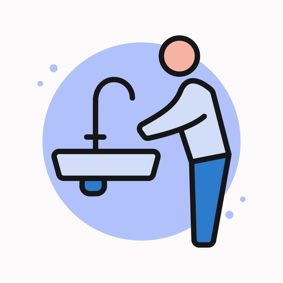 wasserhahn waschbecken und toilettensymbol gefüllte linie. Waschen der Hand im Badezimmer-Logo. Virenschutz-Design-Vektor-Symbol-Illustration vektor