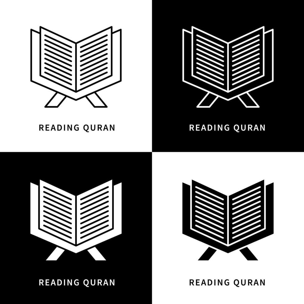 koran-symbol-logo lesen. Anbetung der muslimischen Kultur betet al-Quran-Vektorsymbolillustration vektor