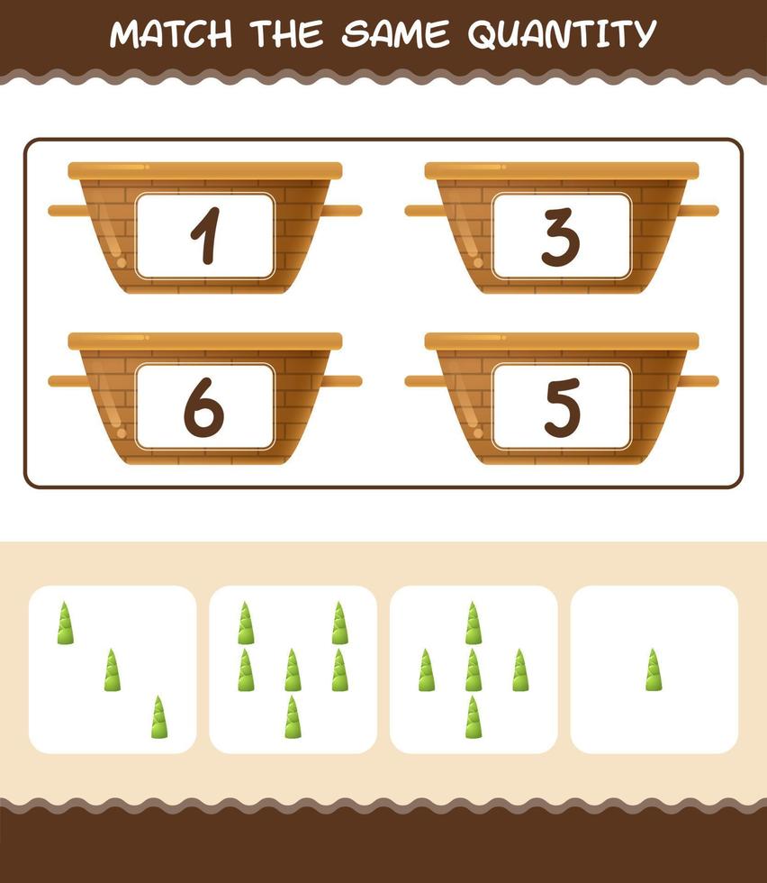 gleiche Menge Bambussprossen. Zählspiel. Lernspiel für Kinder und Kleinkinder im Vorschulalter vektor