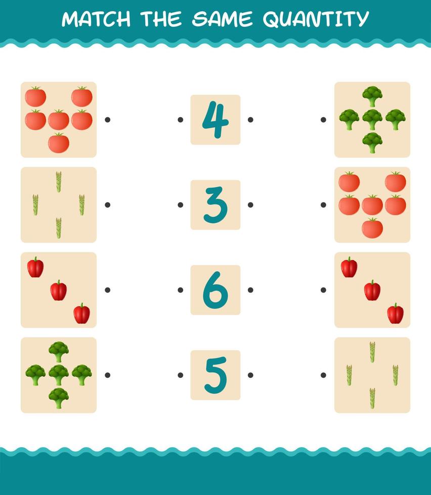 matcha samma mängd grönsaker. räknespel. pedagogiskt spel för barn och småbarn i förskoleåldern vektor