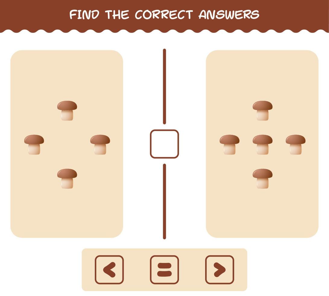 Finden Sie die richtigen Antworten von Cartoon-Pilz. Such- und Zählspiel. Lernspiel für Kinder und Kleinkinder im Vorschulalter vektor