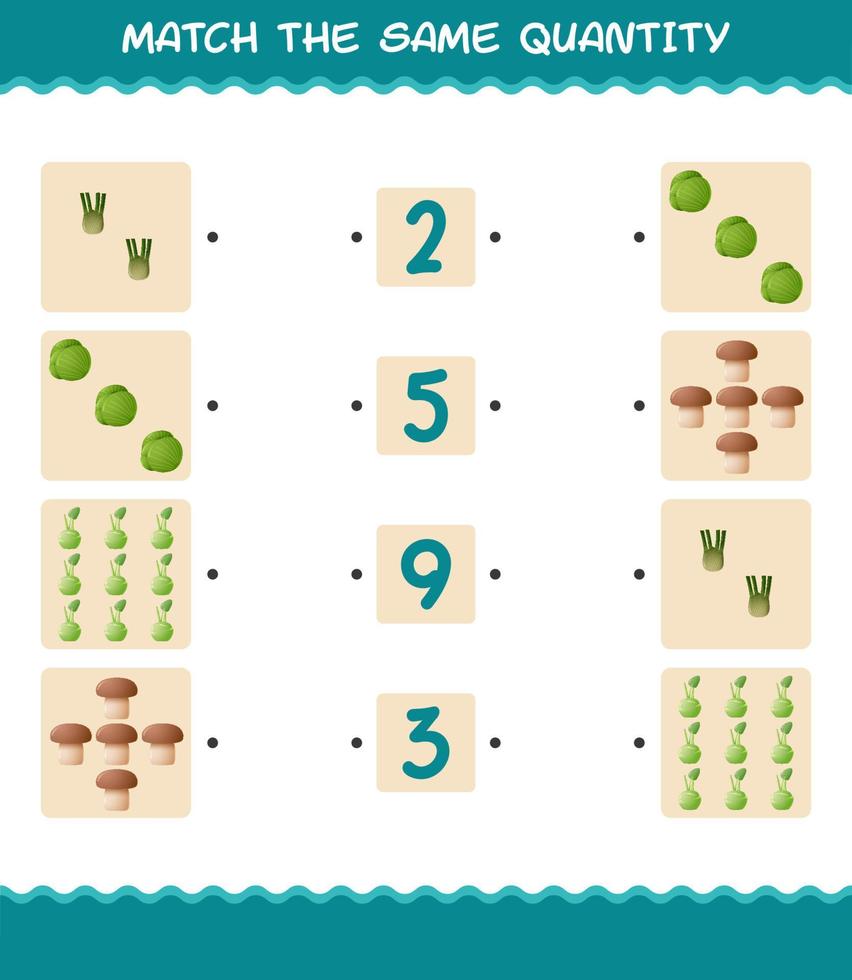 matcha samma mängd grönsaker. räknespel. pedagogiskt spel för barn och småbarn i förskoleåldern vektor