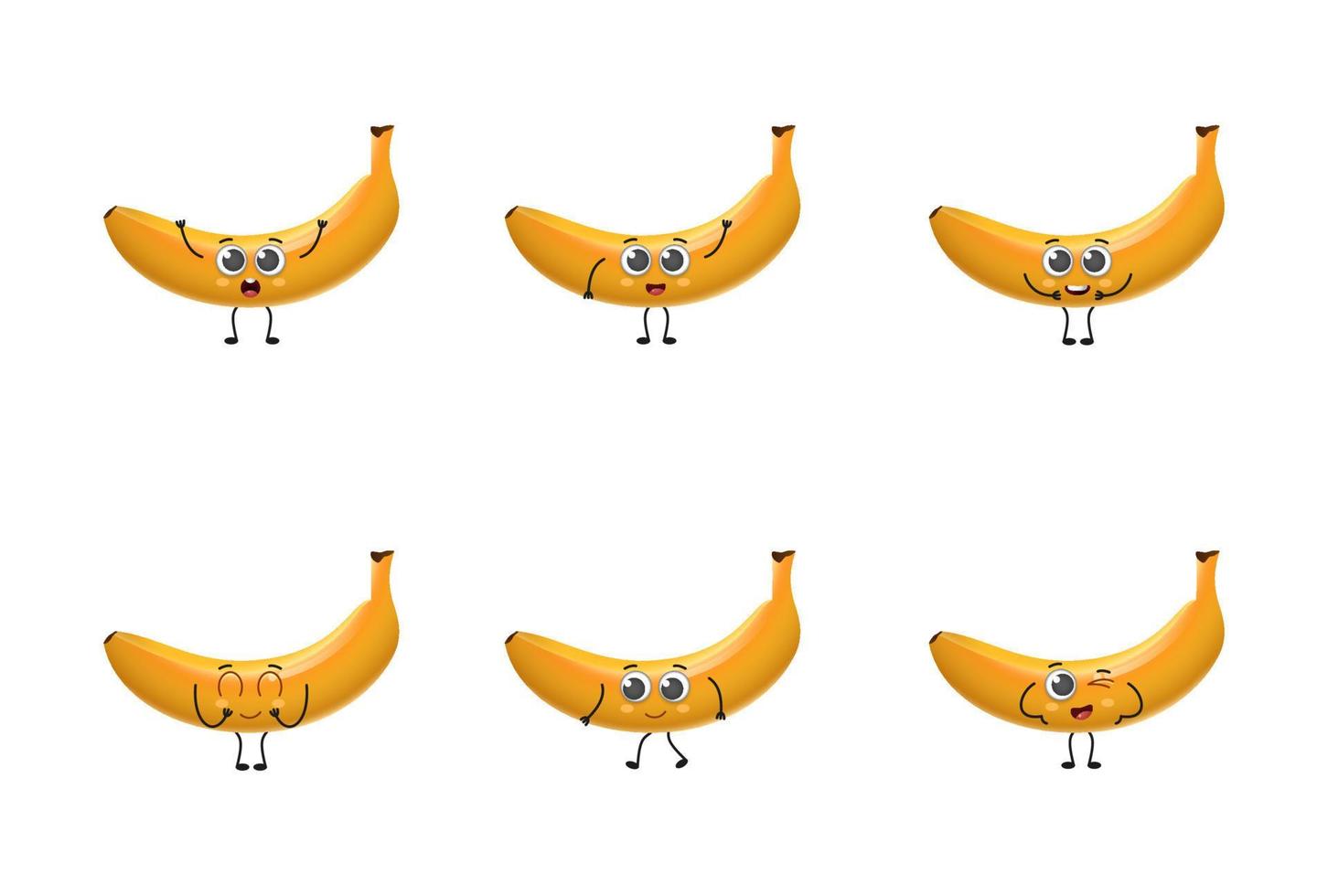 uppsättning av söt tecknad banan frukt vektor teckenuppsättning isolerad på vit bakgrund